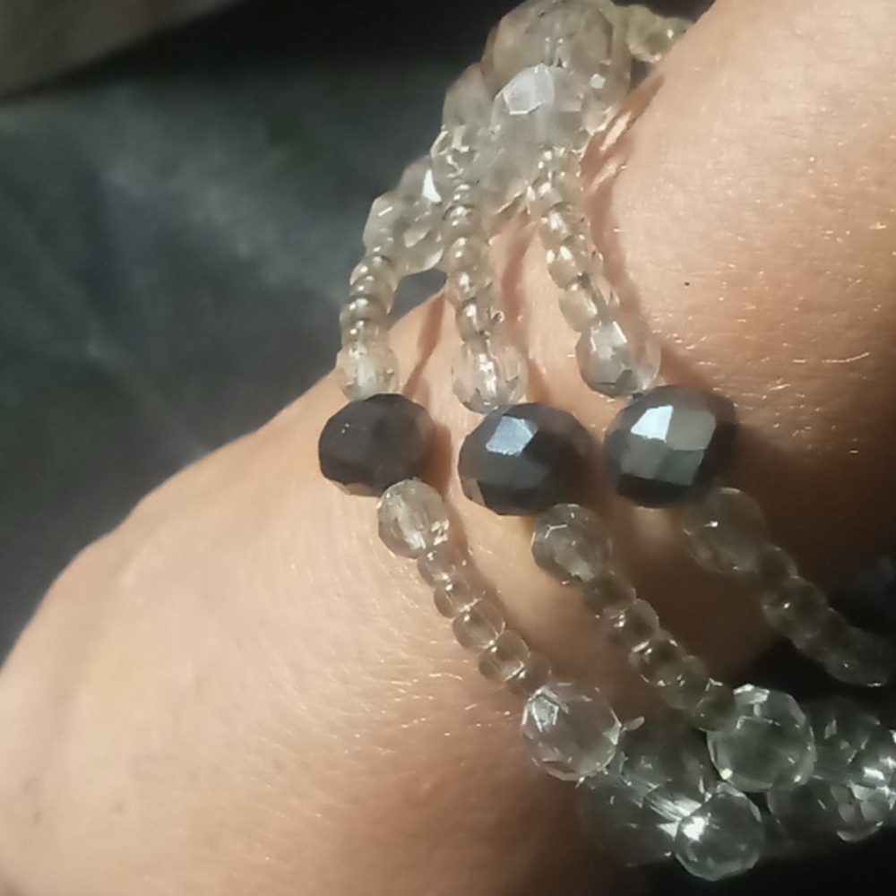 Wrap crystal cut resin beaded bracelet.